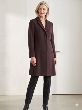 DKNY Women's Wool Blend Tailored Coat - Dark brown
